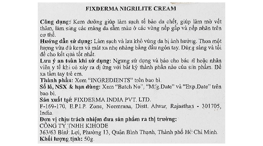 Kem dưỡng Fixderma Nigrilite làm mờ vết thâm trên cơ thể tuýp 50g - 11