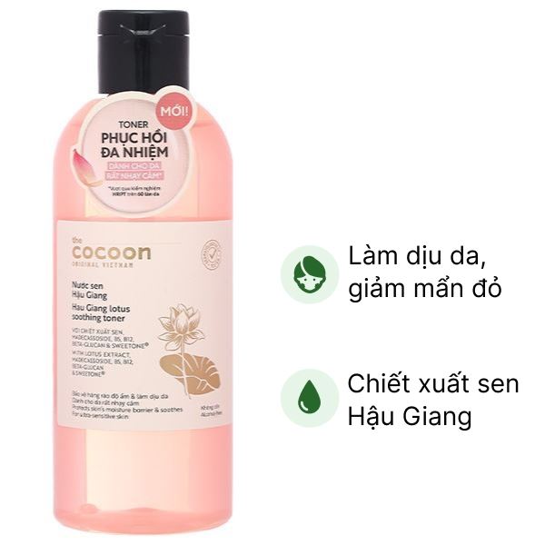 Nước cân bằng Cocoon Sen Hậu Giang làm dịu da nhạy cảm chai 310ml