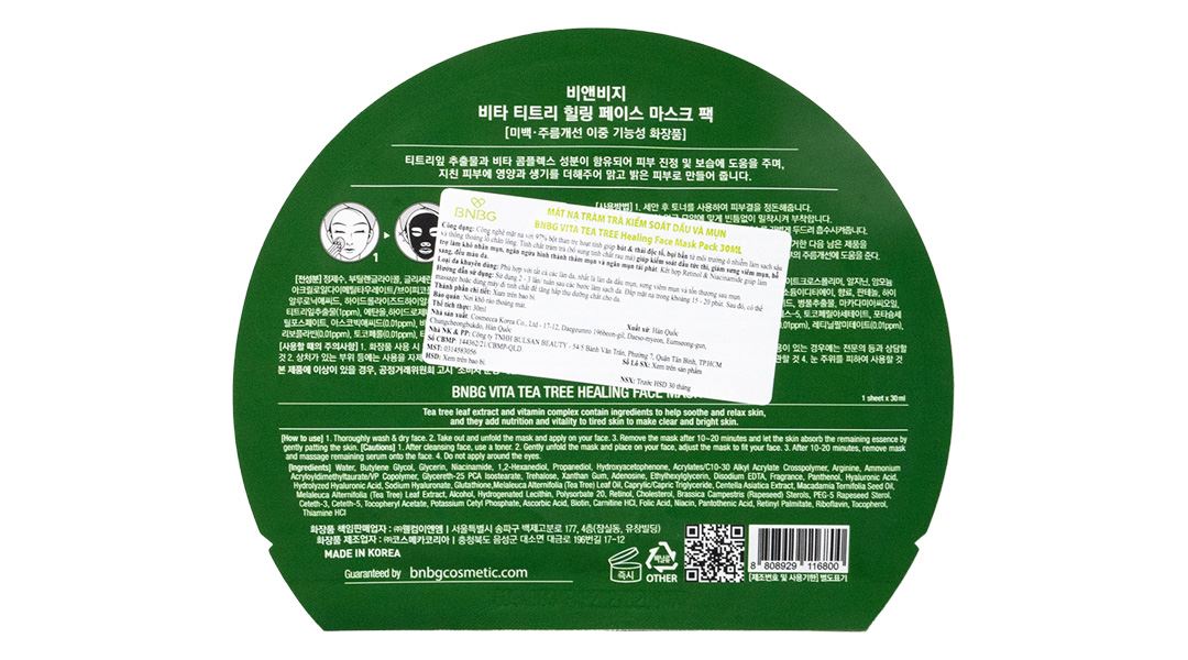 Mặt nạ BNBG Vita Tea Tree Tràm Trà kiểm soát dầu và mụn miếng 30ml - 8