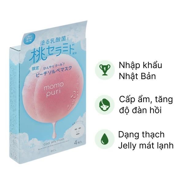 Mặt nạ Momopuri Hương Đào dưỡng ẩm hộp 4 miếng x 22ml