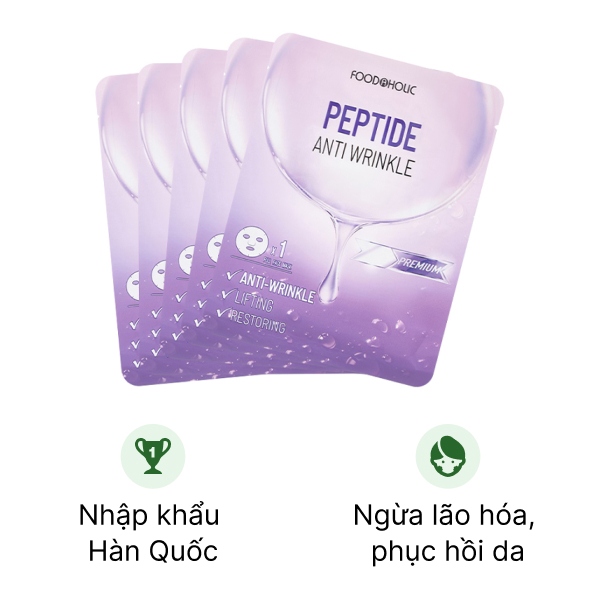 Combo 5 miếng Mặt nạ Foodaholic Peptide Anti Wrinkle trẻ hóa, lấp đầy nếp nhăn miếng 23ml