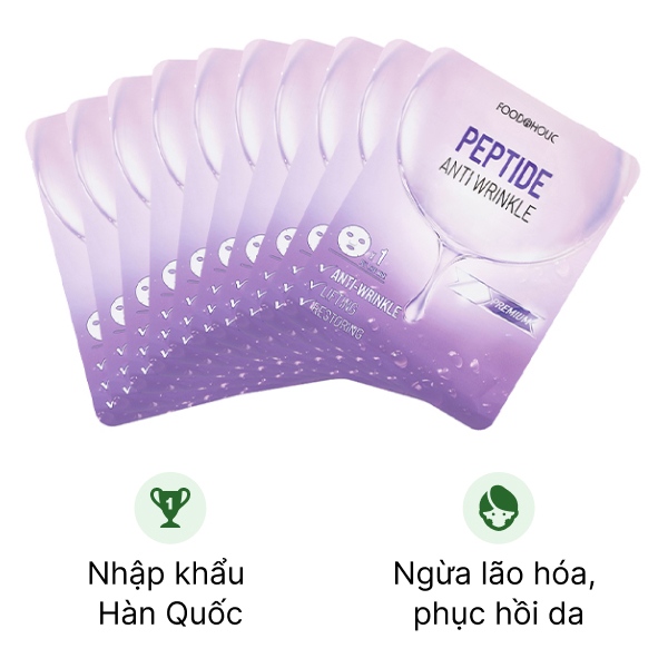 Combo 10 miếng Mặt nạ Foodaholic Peptide Anti Wrinkle trẻ hóa, lấp đầy nếp nhăn miếng 23ml