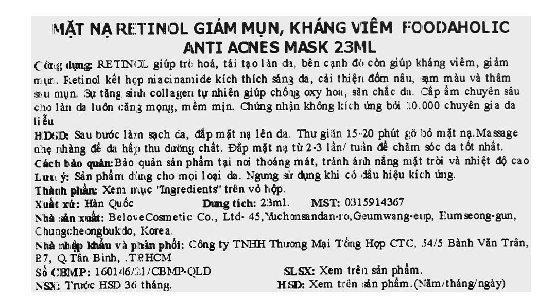 Combo 5 miếng Mặt nạ Foodaholic Retinol Anti Acnes giảm mụn