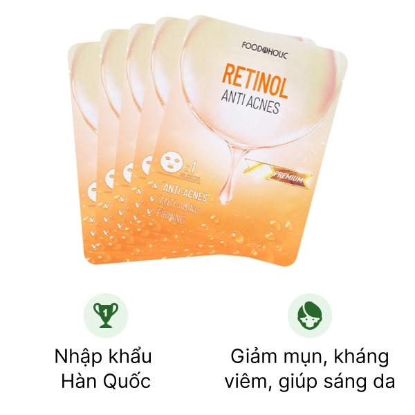 Combo 5 miếng Mặt nạ Foodaholic Retinol Anti Acnes giảm mụn, kháng viêm miếng 23ml