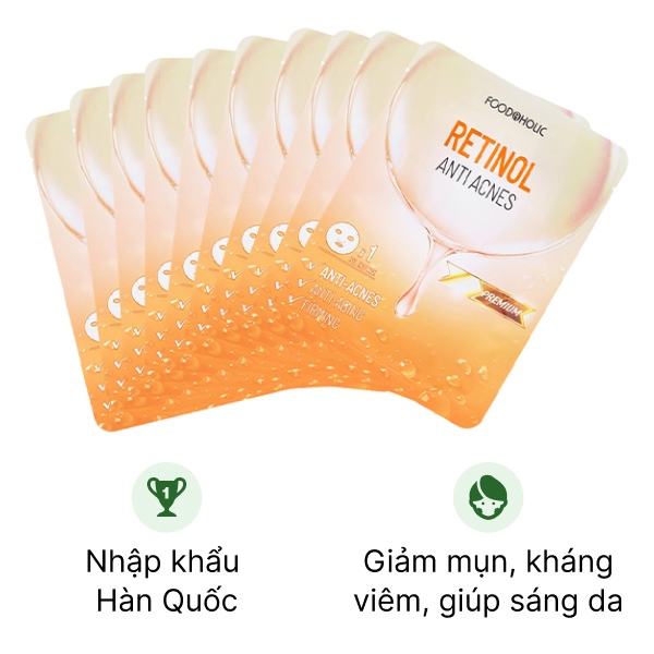 Combo 10 miếng Mặt nạ Foodaholic Retinol Anti Acnes giảm mụn, kháng viêm miếng 23ml