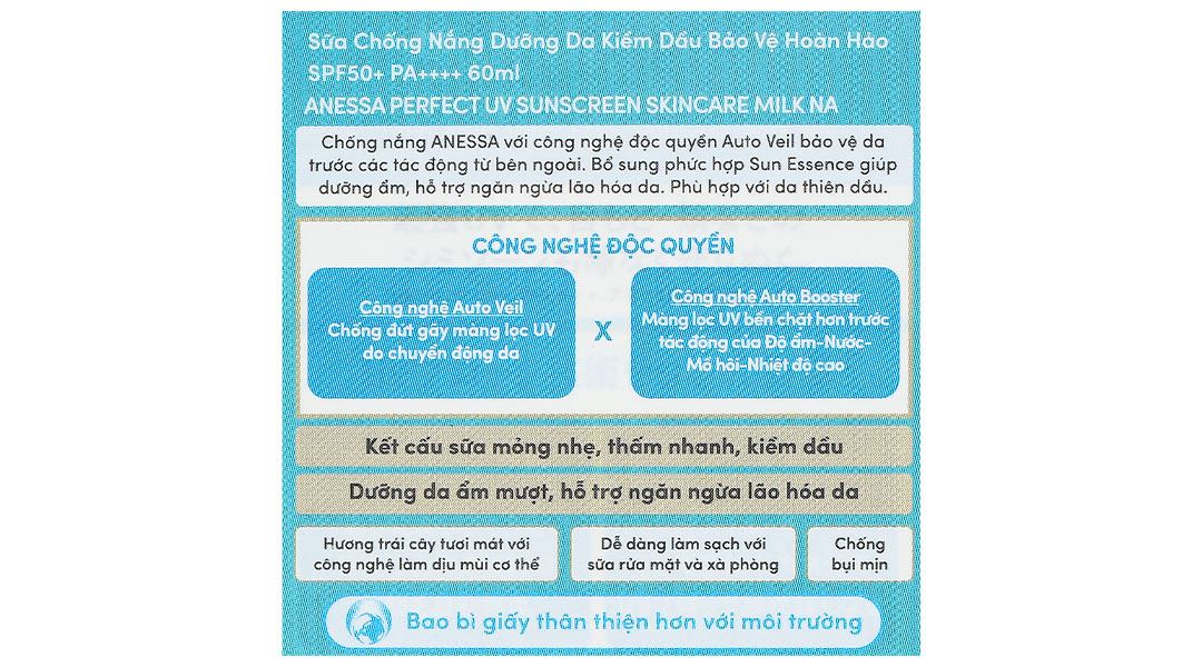 Sữa chống nắng Anessa Perfect UV Sunscreen Skincare Milk SPF 50+/PA++++ kiềm dầu chai 60ml - 8