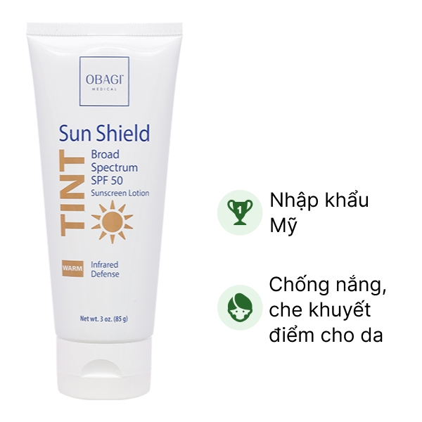 Kem chống nắng Obagi Sun Shield Tint SPF 50 Warm che khuyết điểm