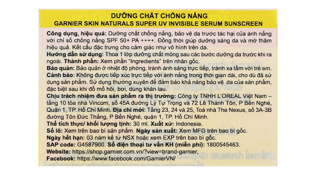 Serum chống nắng Garnier Super UV Invisible SPF50+/PA++++ sáng da, mờ thâm tuýp 30ml - 10
