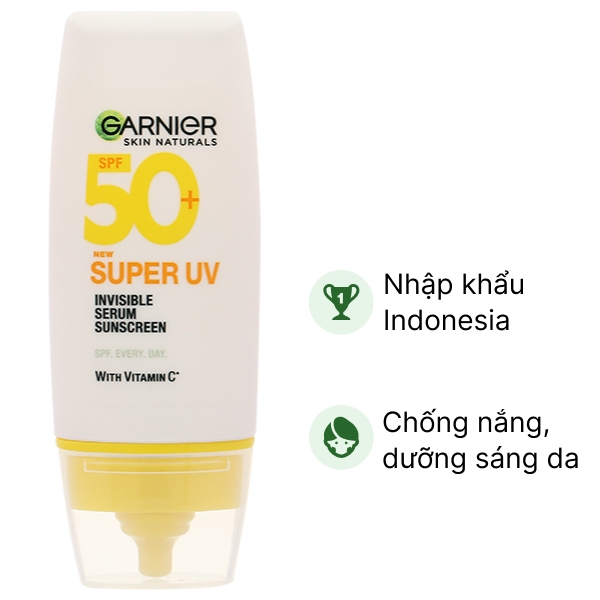 Serum chống nắng Garnier Super UV Invisible SPF50+/PA++++ sáng da, mờ thâm tuýp 50.3ml