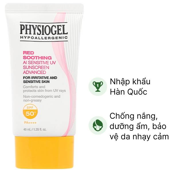 Kem chống nắng Physiogel Red Soothing AI SPF50 /PA      bảo vệ da nhạy cảm tuýp 40ml