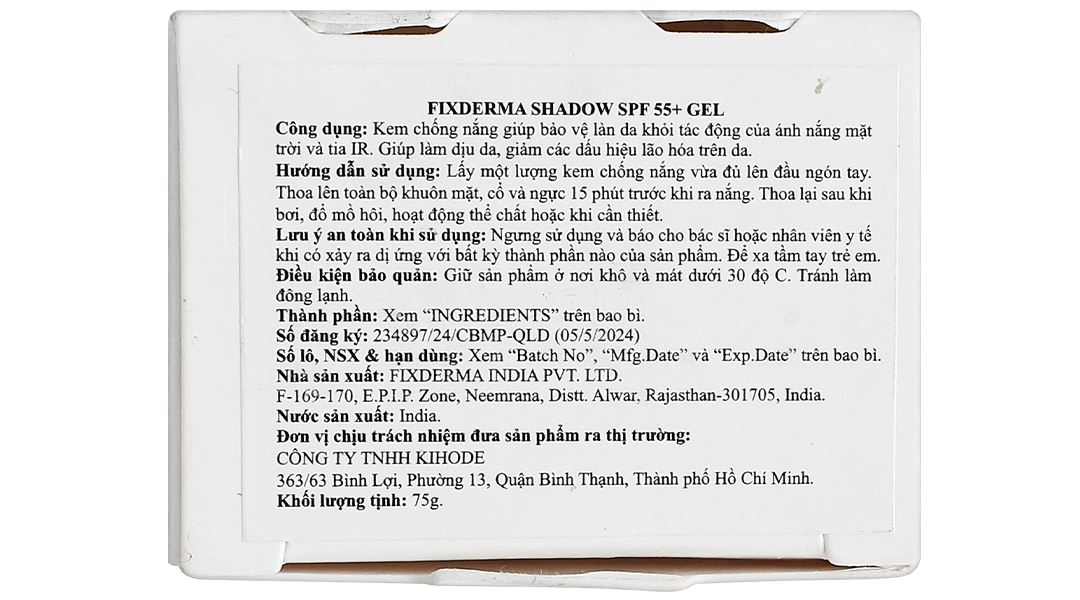Gel chống nắng Fixderma Shadow SPF 55+/PA++++