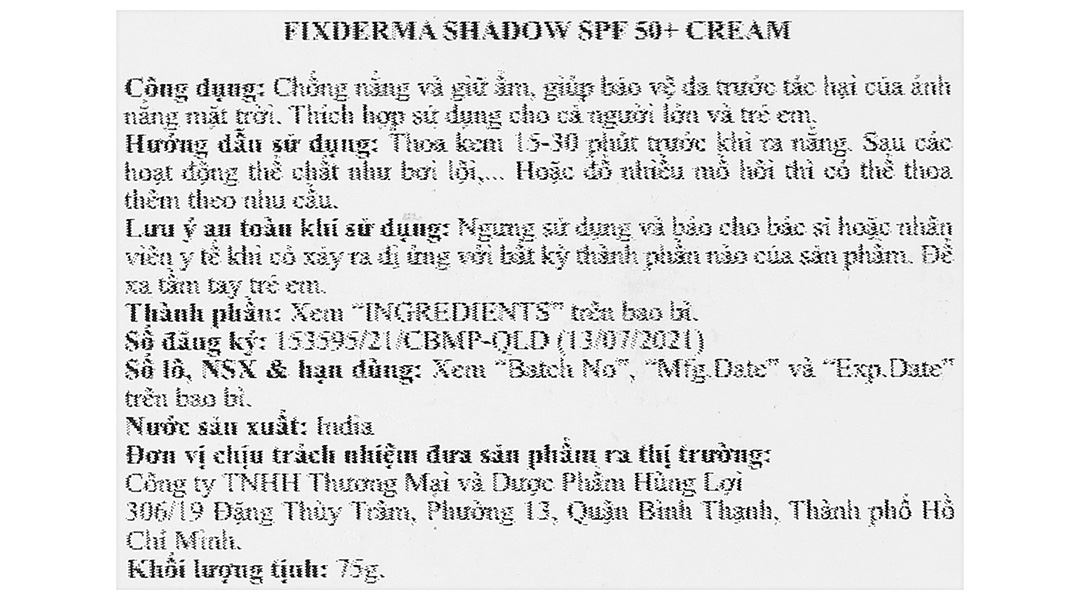 Kem chống nắng Fixderma Shadow SPF 50+/PA+++  giúp dưỡng ẩm