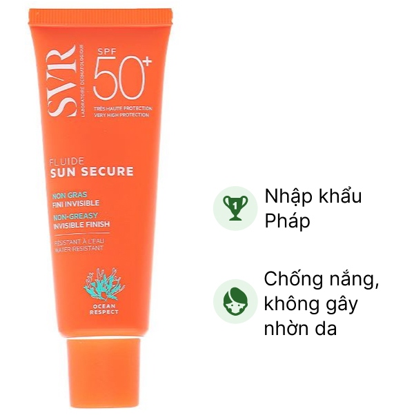 Kem chống nắng SVR Sun Secure Fluide SPF50  trong suốt, không gây nhờn da tuýp 50ml