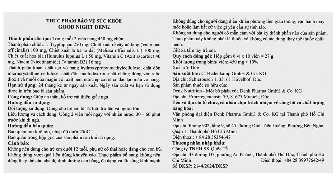 Thực phẩm bảo vệ sức khỏe Good Night Denk