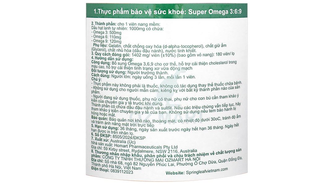 Thực phẩm bảo vệ sức khỏe SpringLeaf Super Omega 3:6:9 