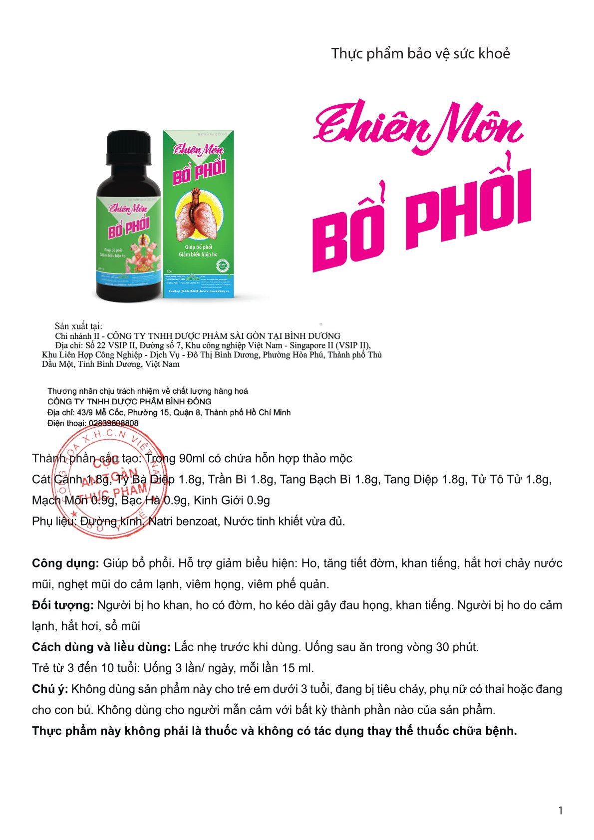 Thiên Môn Bổ Phổi chai 90ml