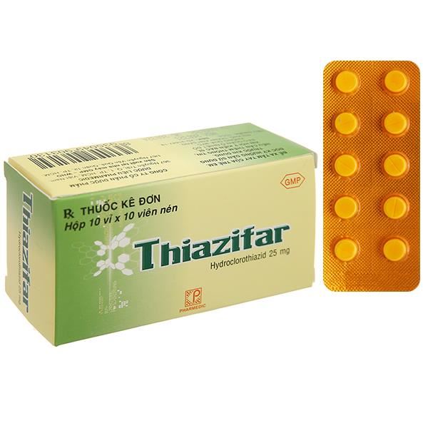 Thiazifar 25mg trị tăng huyết áp, phù do tim, do thận, gan