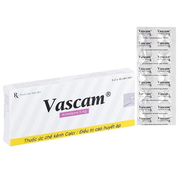 Vascam 5mg trị tăng huyết áp, đau thắt ngực