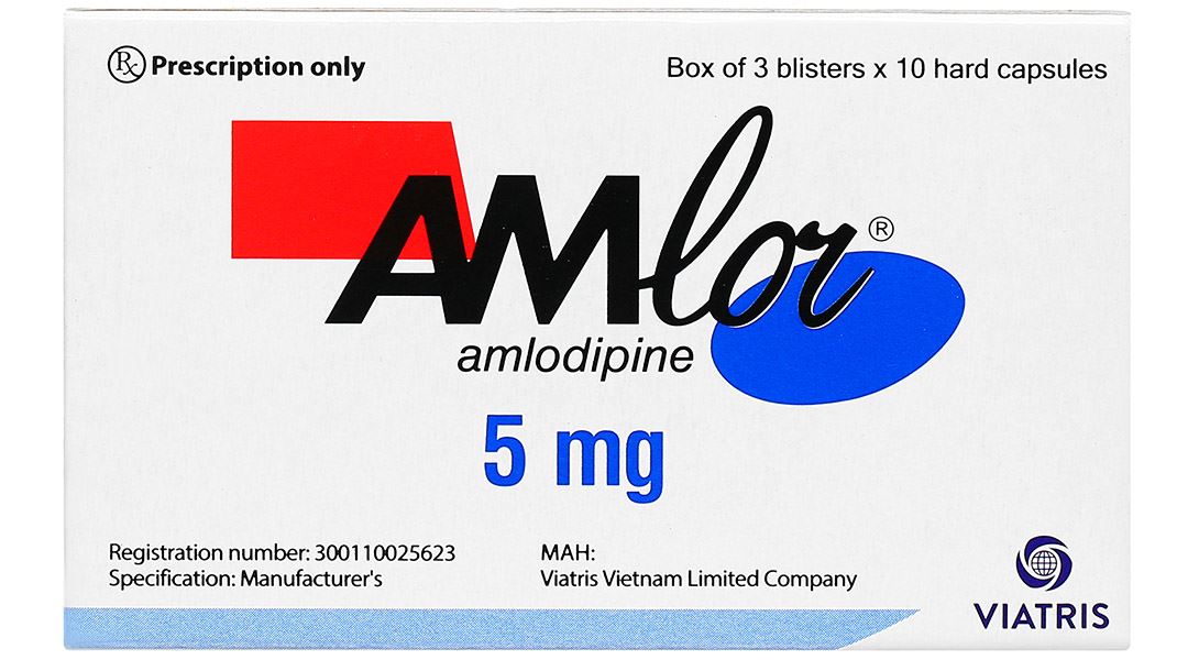 Amlor 5mg trị tăng huyết áp, bệnh mạch vành, đau thắt ngực