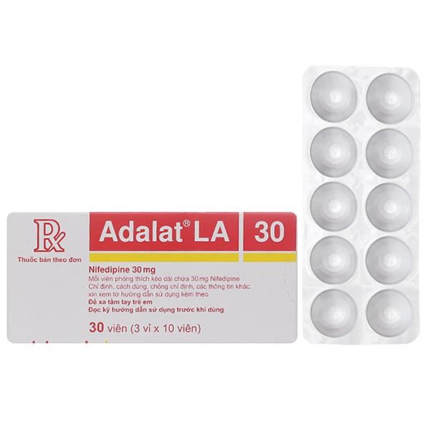 Adalat LA 30 trị tăng huyết áp, đau thắt ngực