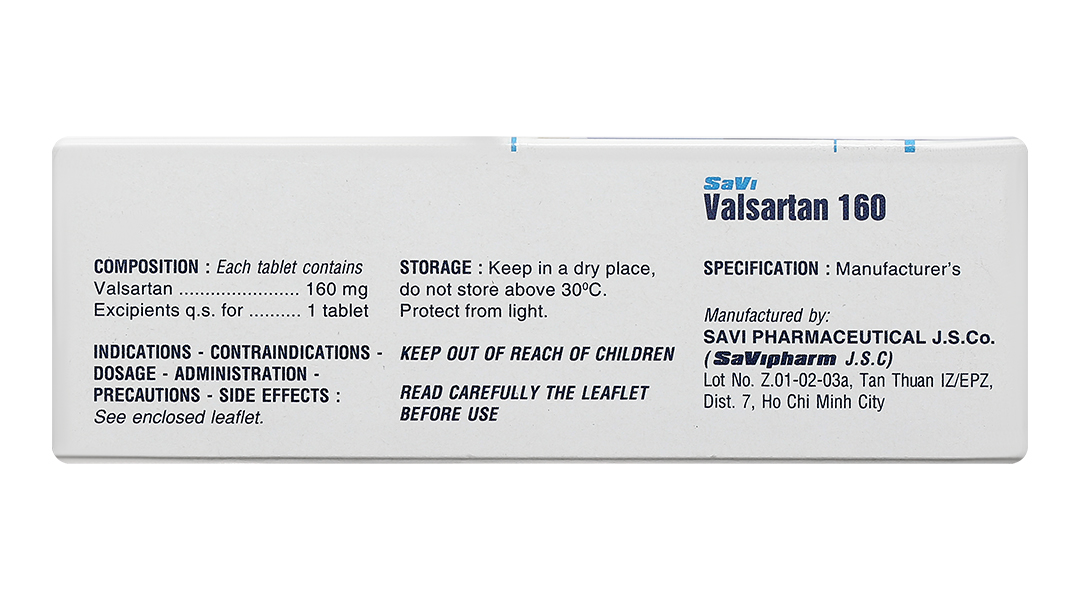Savi Valsartan 160 trị tăng huyết áp, suy tim