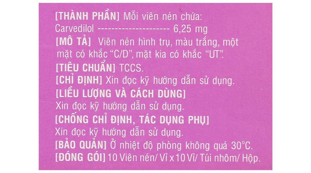 Carvedol 6.25 trị tăng huyết áp, đau thắt ngực