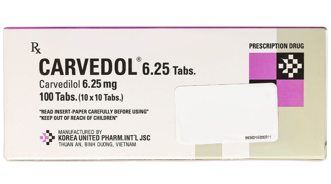 Carvedol 6.25 trị tăng huyết áp, đau thắt ngực