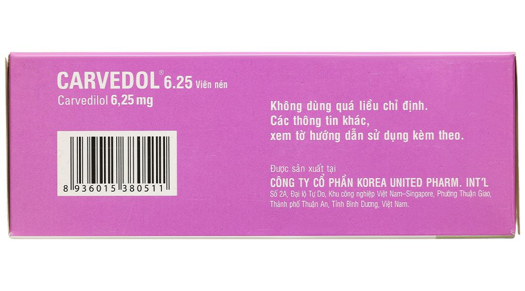 Carvedol 6.25 trị tăng huyết áp, đau thắt ngực