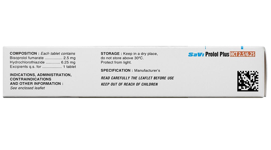 Savi Prolol Plus HCT 2.5/6.25 kiểm soát tình trạng tăng huyết áp