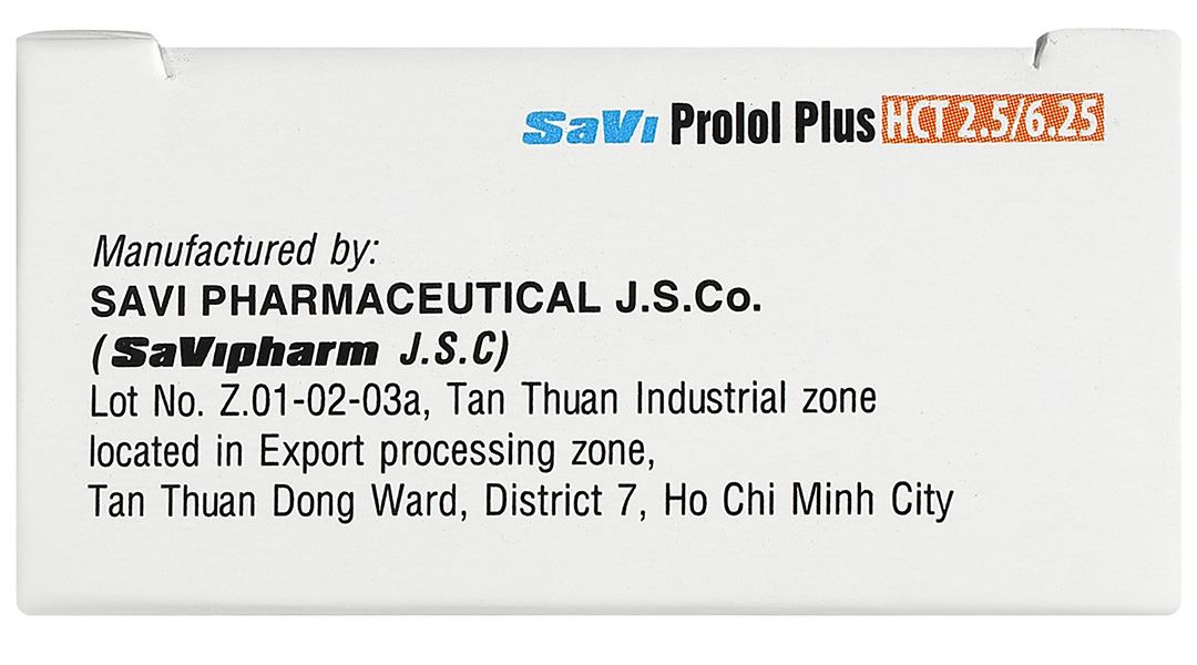 Savi Prolol Plus HCT 2.5/6.25 kiểm soát tình trạng tăng huyết áp