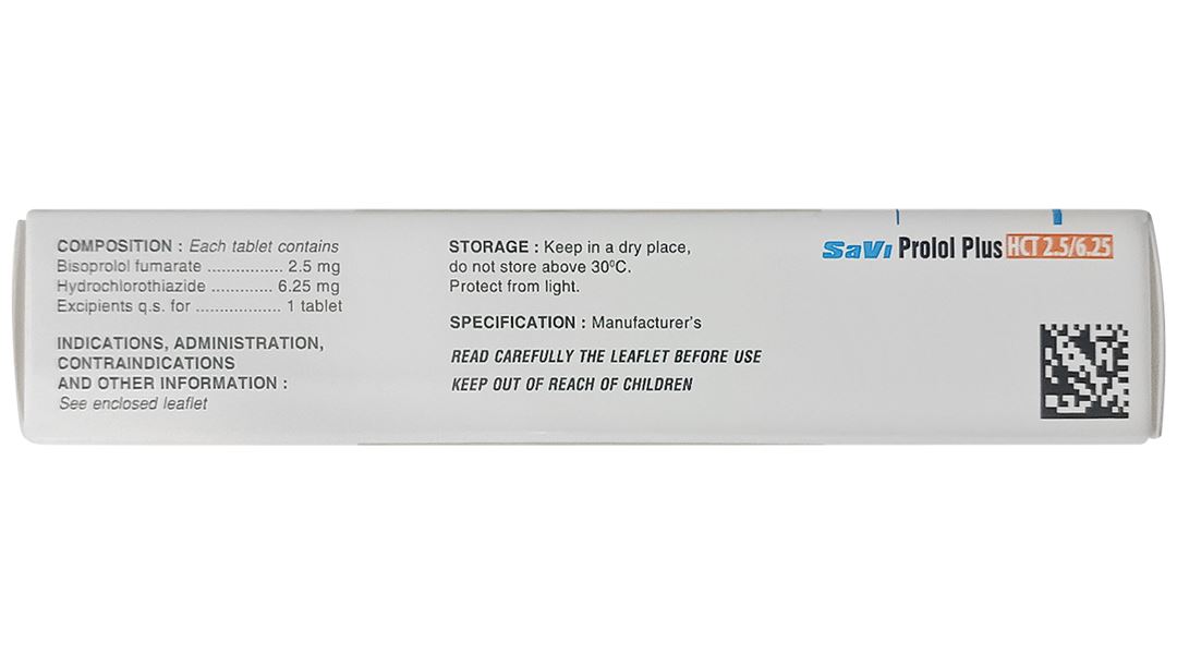 Savi Prolol Plus HCT 2.5/6.25 kiểm soát tình trạng tăng huyết áp
