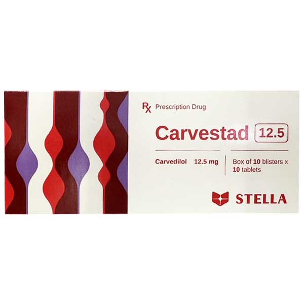 Carvestad 12.5 điều trị tăng huyết áp, đau thắt ngực và suy tim