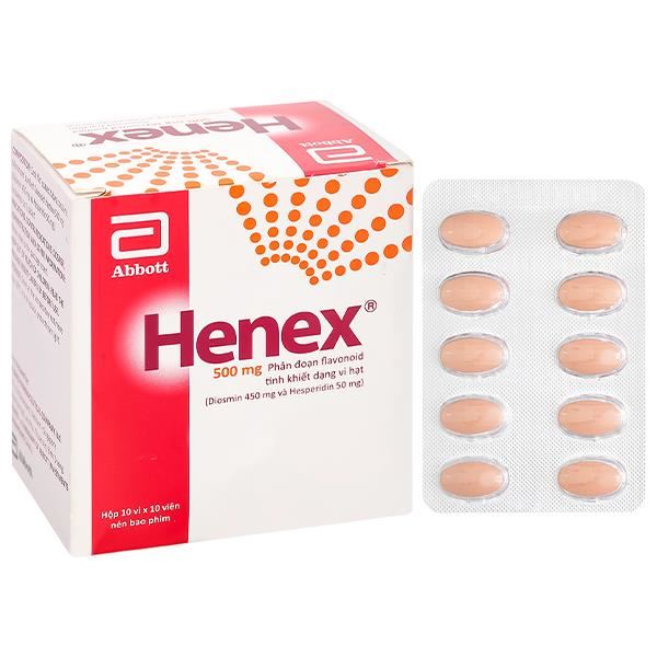 Henex 500mg trị triệu chứng suy tĩnh mạch, bệnh trĩ cấp và mạn tính