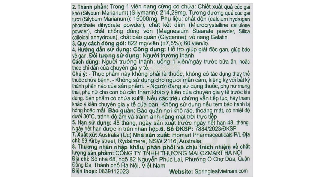 Thực phẩm bảo vệ sức khỏe SpringLeaf Liver Detox 15000mg