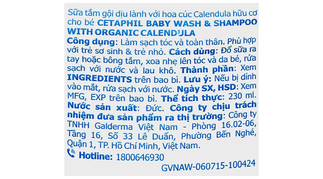 Sữa tắm gội Cetaphil Baby Wash & Shampoo Calendula chăm sóc da cho bé