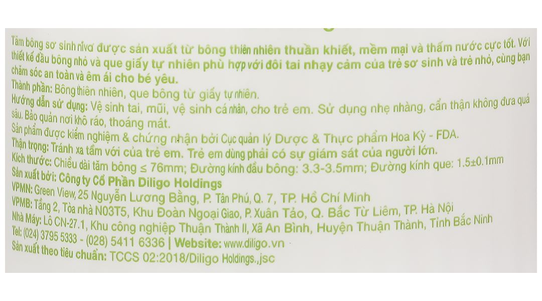 Tăm bông sơ sinh Niva BHP2 đầu tròn