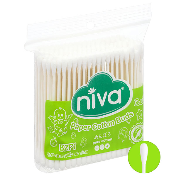 Tăm bông sơ sinh Niva BZP1 thân giấy đầu tròn