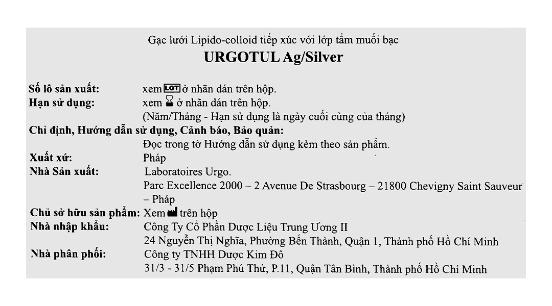 Gạc lưới UrgoTul AG/Sliver (10cm x 12cm)