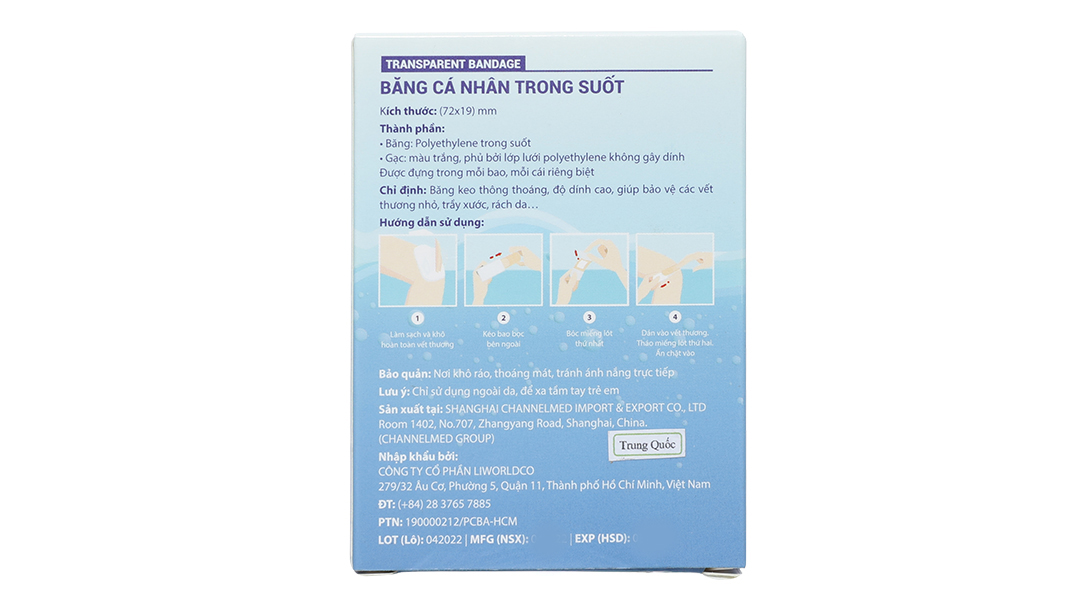 Băng cá nhân trong suốt Liworldco (72 x 19mm)