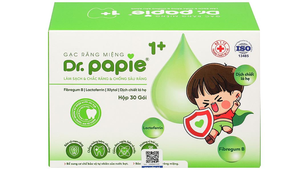 Gạc răng miệng Dr. Papie 1+ làm sạch, chắc răng, chống sâu răng cho bé