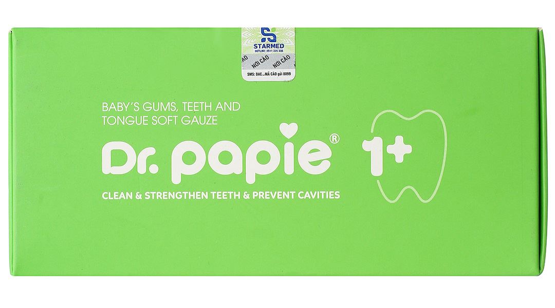 Gạc răng miệng Dr. Papie 1+ làm sạch, chắc răng, chống sâu răng cho bé