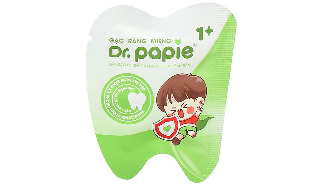 Gạc răng miệng Dr. Papie 1+ làm sạch, chắc răng, chống sâu răng cho bé