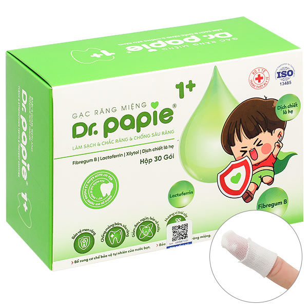 Gạc răng miệng Dr. Papie 1  làm sạch, chắc răng, chống sâu răng cho bé hộp 30 miếng