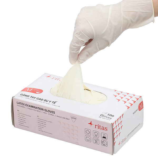 Găng tay y tế có bột Ritas Size M hộp 50 đôi