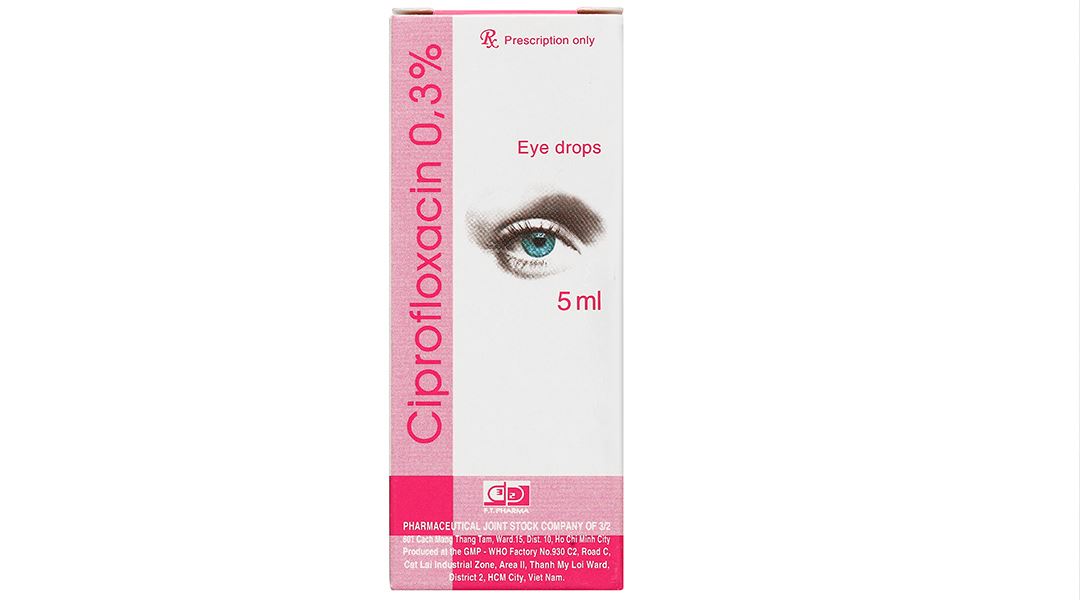 Thuốc nhỏ mắt Ciprofloxacin 0.3% F.T.Pharma điều trị loét giác mạc
