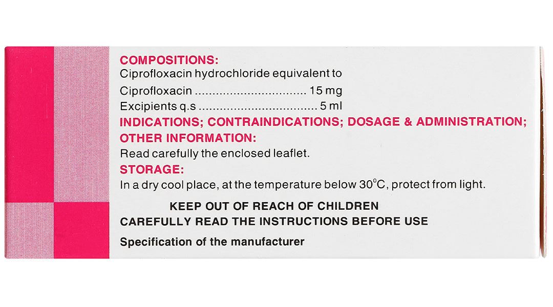 Thuốc nhỏ mắt Ciprofloxacin 0.3% F.T.Pharma điều trị loét giác mạc