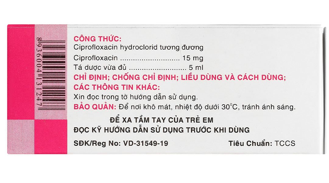 Thuốc nhỏ mắt Ciprofloxacin 0.3% F.T.Pharma điều trị loét giác mạc