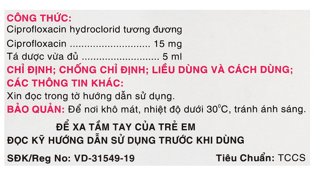Thuốc nhỏ mắt Ciprofloxacin 0.3% F.T.Pharma điều trị loét giác mạc