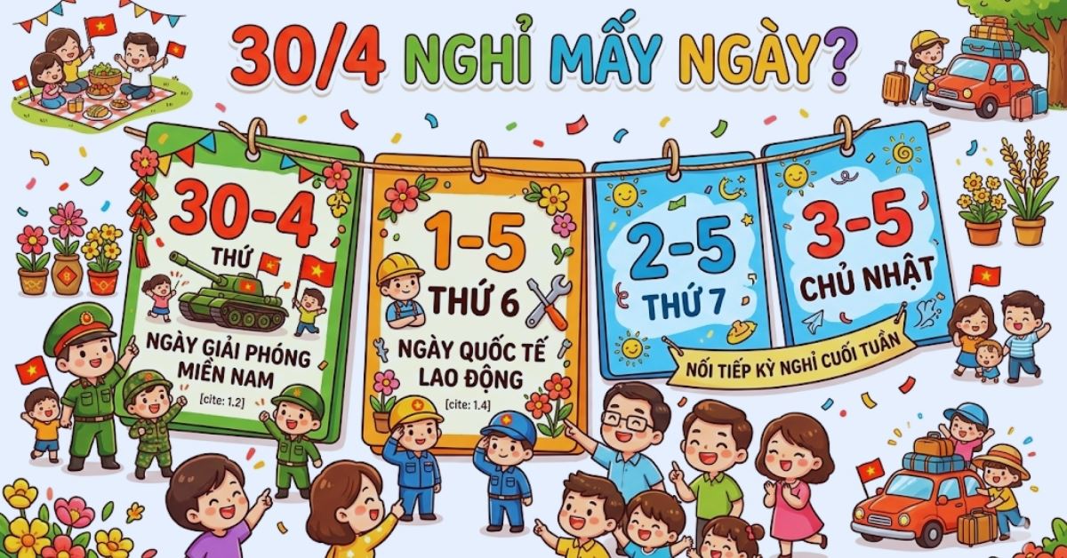 30/4 nghỉ mấy ngày? Lịch nghỉ giỗ Tổ Hùng Vương, 30/4 và 01/5 năm 2026