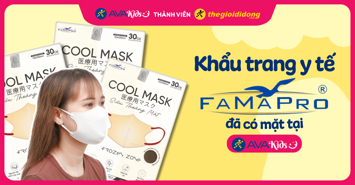 Khẩu trang y tế FAMAPRO CoolMask 3 lớp đã có mặt tại AVAKids